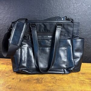 BEIS The Diaper Bag Black Leather Nylon Baby Tote Unisex OS